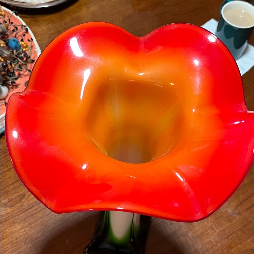 Vibrant Red and Orange Glass Vase